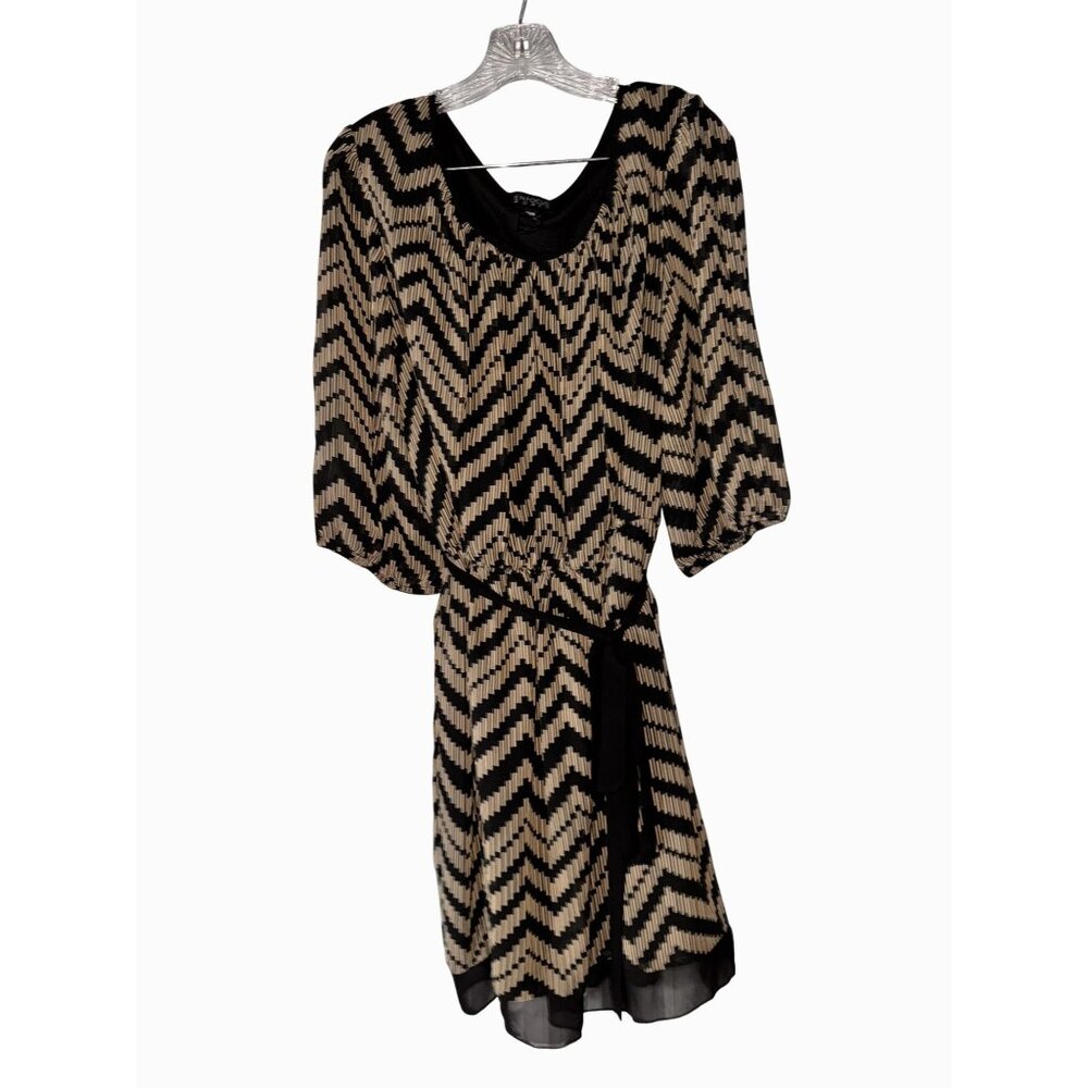 En Focus Women Chevron Black & Beige Dress Size 20W Short Sleeves Lightweight pl - Picture 1 of 4